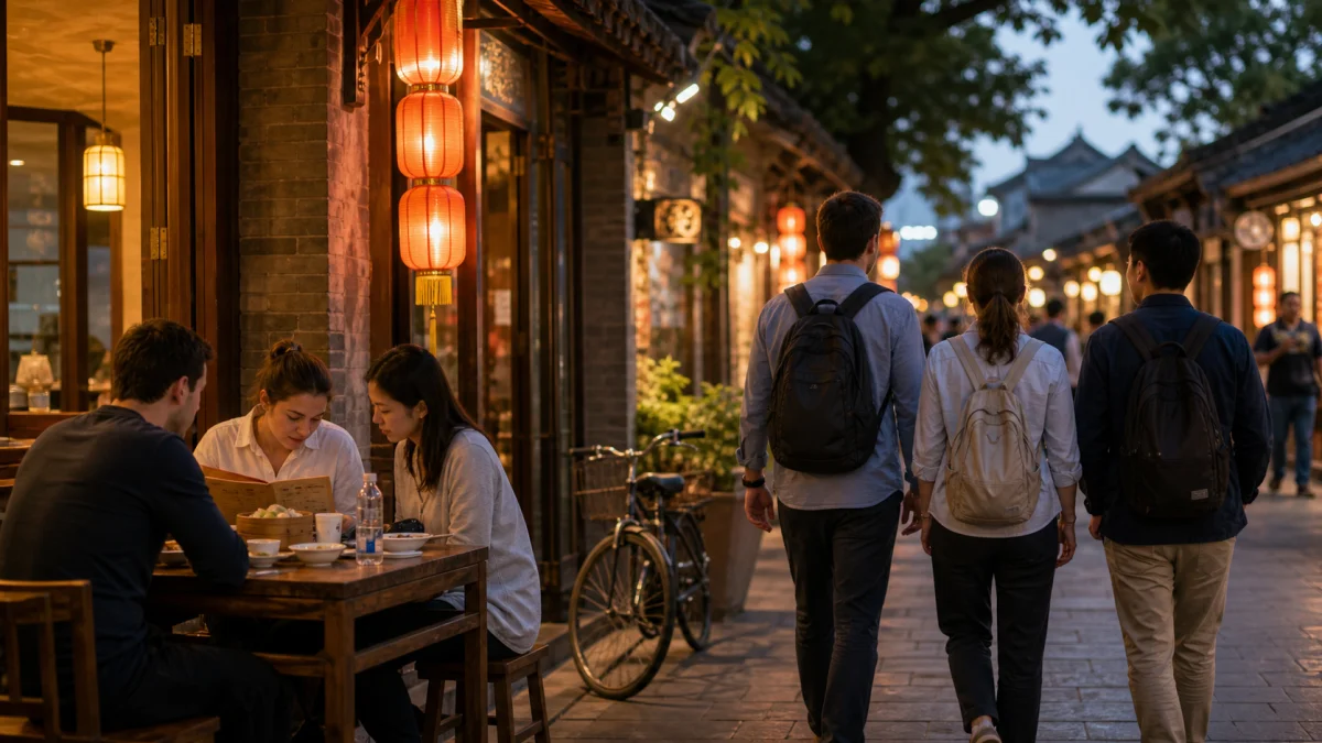 Travelers planning a gentle first evening meal in Beijing