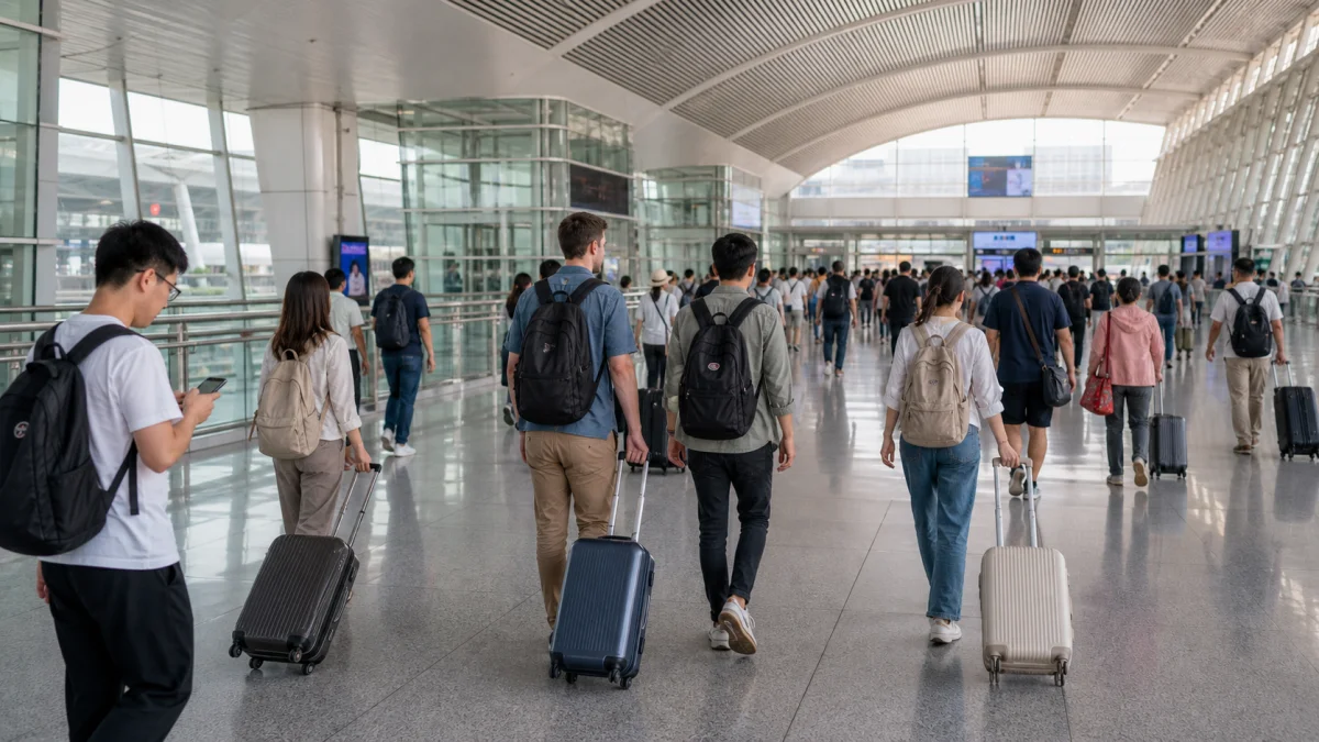 Travelers walking through a high-speed rail station for a Chengdu to Leshan day trip