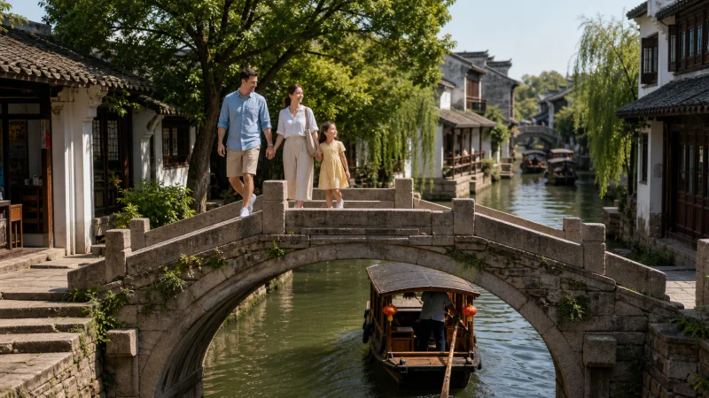 Zhouzhuang water town bridge on a two-day Jiangnan route