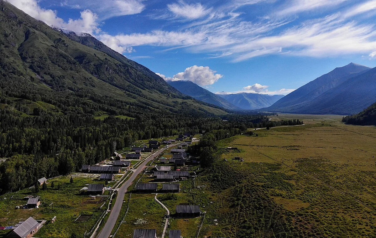 Hemu village in a green northern Xinjiang valley