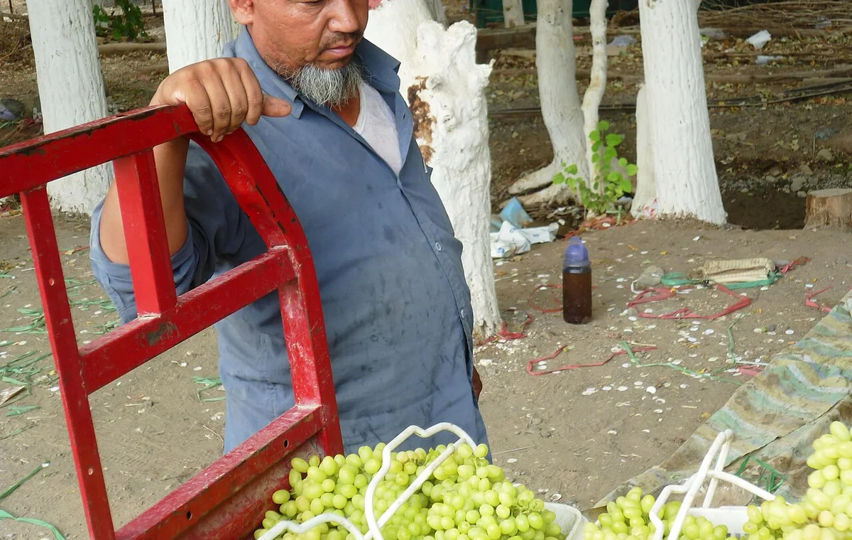 Grape vendor on a street in Turpan