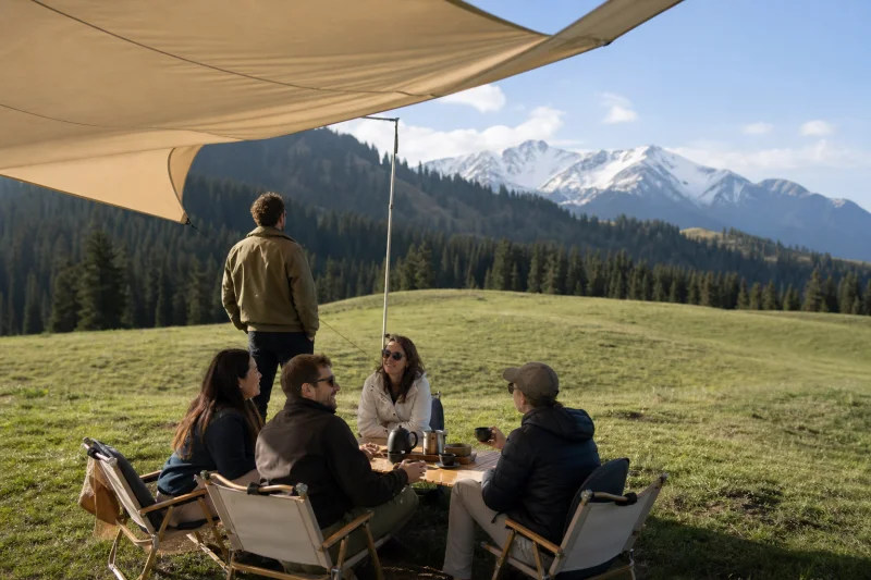 Travelers taking a tea break in Nalati grassland